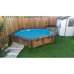 Piscine En Bois Hexagonale Ubbink Azura 4,10 X 1,20 M - Liner Bleu + Bâche à Bulles -Intex Soldes Boutique 410 1 ubbink azura
