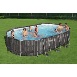 Piscine Tubulaire Ovale Bestway Power Steel™ Bois Rustique 6,10 X 3,66 X 1,22 M -Intex Soldes Boutique 5611r piscine ovale bestway power steeltm bois rustique 6 10 x 3 66 x 1 22 m ambiance