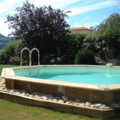 Piscine En Bois Octogonale Ubbink Océa 5,80 X 1,30 M - Liner Beige -Intex Soldes Boutique 7504510 piscine bois octogonale ubbink ocea 580 beige ambiance 3