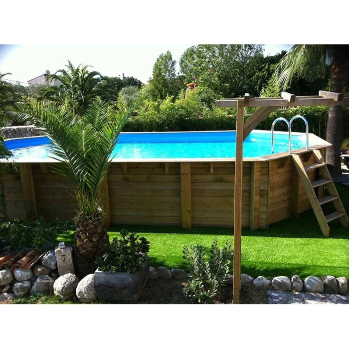 Piscine En Bois Octogonale Ubbink Azura 7,50 X 4,00 X 1,30 M - Liner Bleu 2 Piscine En Bois Octogonale Ubbink Azura 7,50 X 4,00 X 1,30 M - Liner Bleu – Image 2