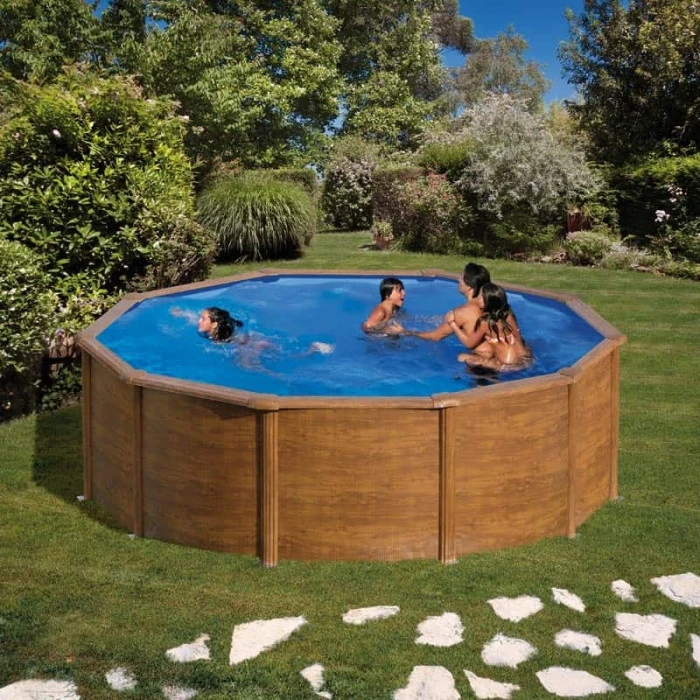 GRE Piscine Ronde Acier Gré Pacific Imitation Bois - 4,60 X 1,20 M 2 GRE Piscine Ronde Acier Gré Pacific Imitation Bois - 4,60 X 1,20 M – Image 2