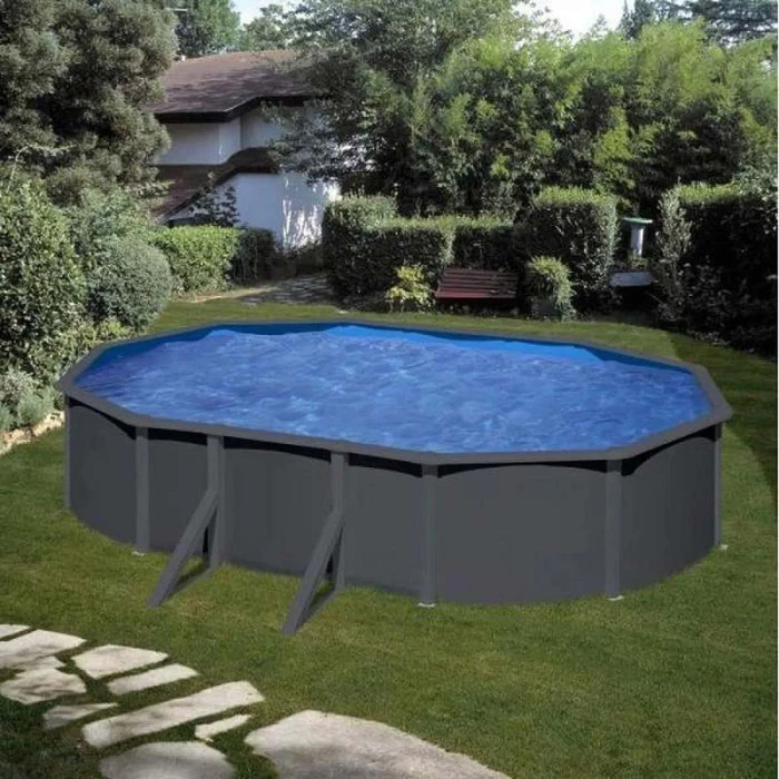 GRE Piscine Ovale Acier Gré Gris Anthracite - 6,10 X 3,75 X 1,20 M 2 GRE Piscine Ovale Acier Gré Gris Anthracite - 6,10 X 3,75 X 1,20 M – Image 2