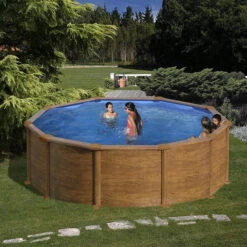 Piscine Ronde Acier Gre Mauritius Imitation Bois - Ø 3,50 X 1,32 M -Intex Soldes Boutique mauritius 350 ambiance